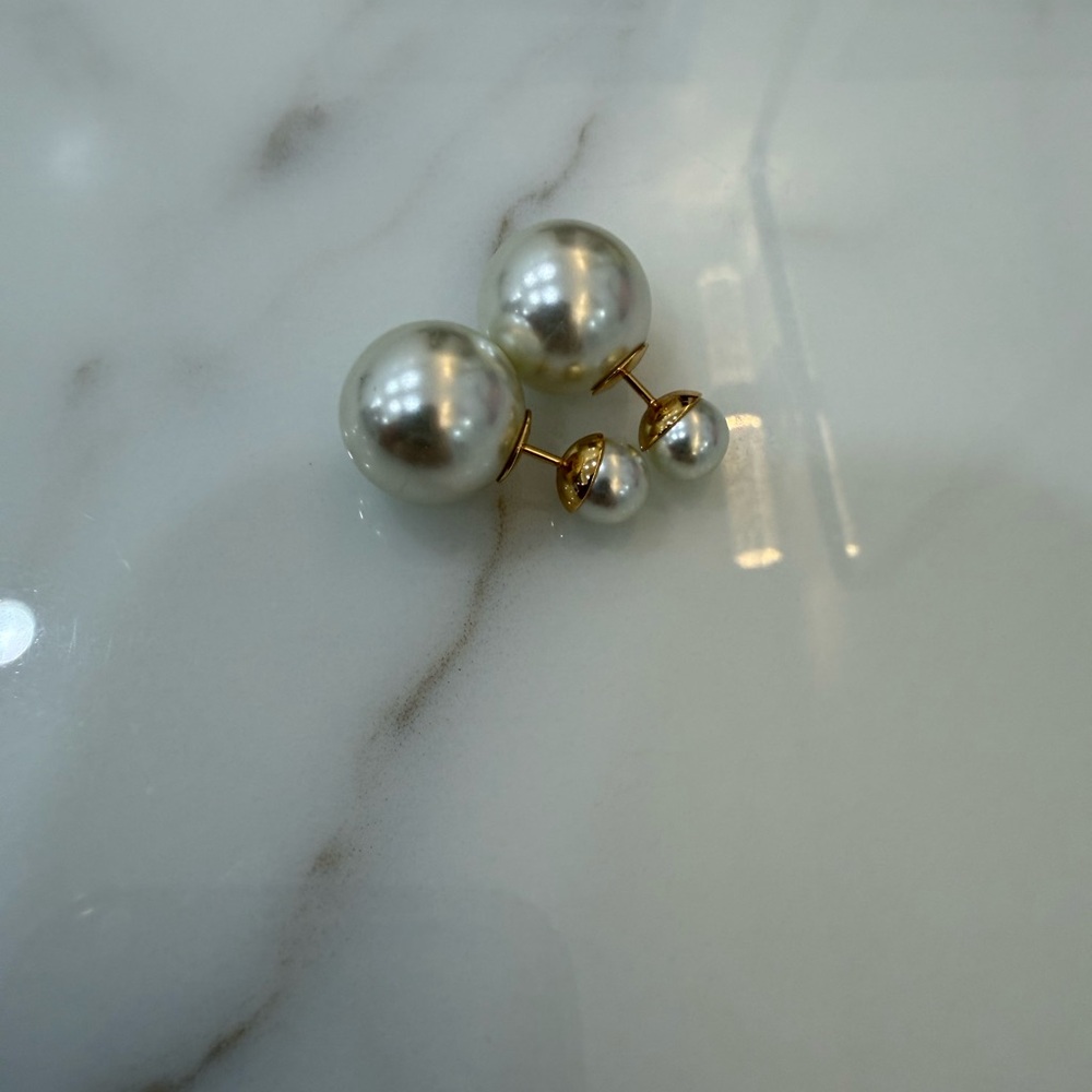 Dior Authentic White Pearl and Gold Stud Earrings